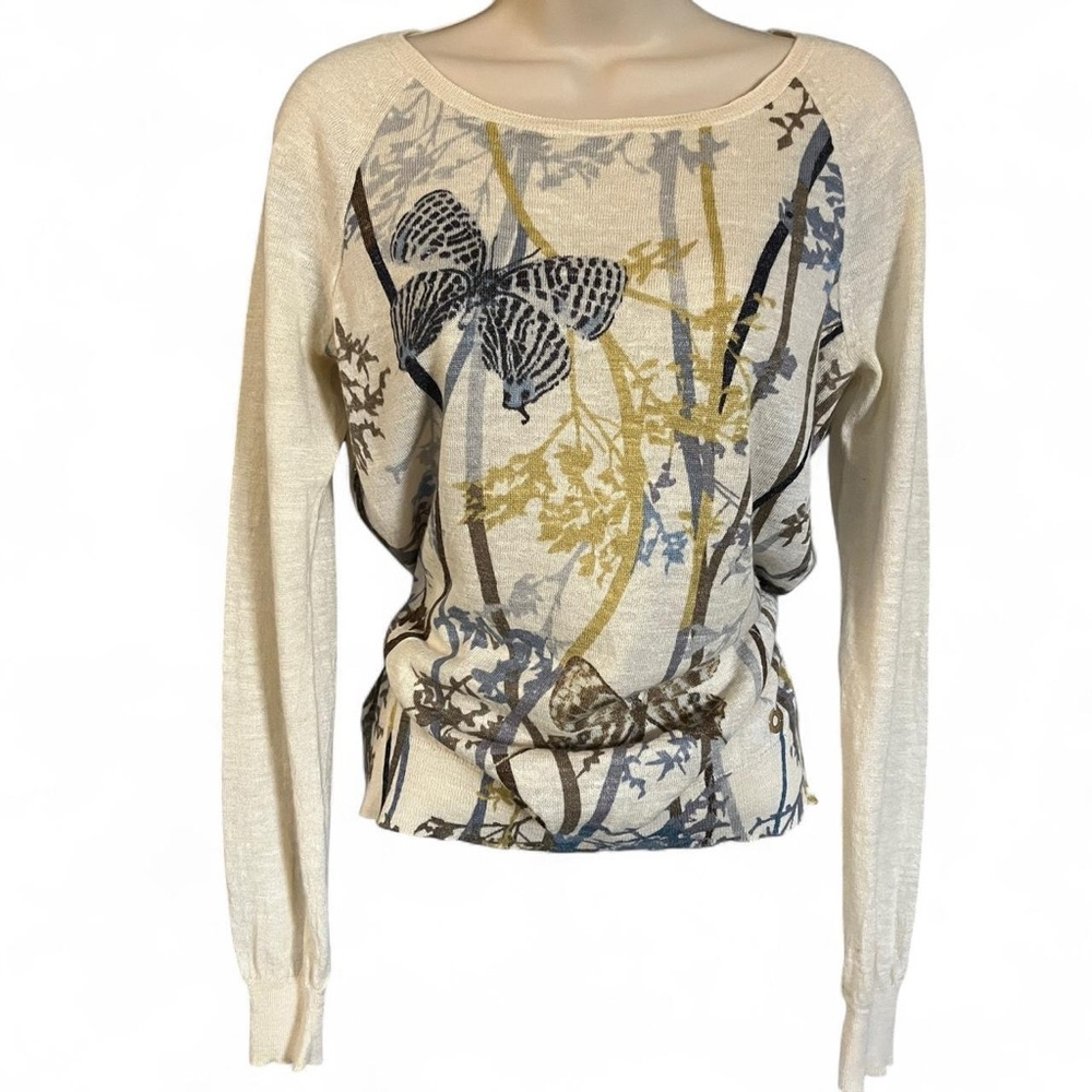 LORO PIANA Cashmere Silk Butterfly Plant Branch Print Designer Soft Sweater